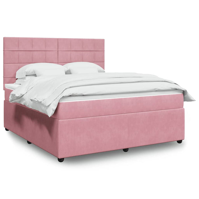Pat box spring cu saltea, roz, 180x200 cm, catifea - WALTI WALTI