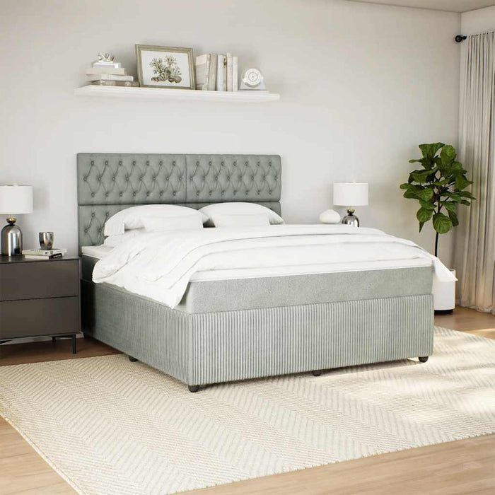 Pat box spring cu saltea, gri deschis, 180x200 cm, catifea - WALTI WALTI
