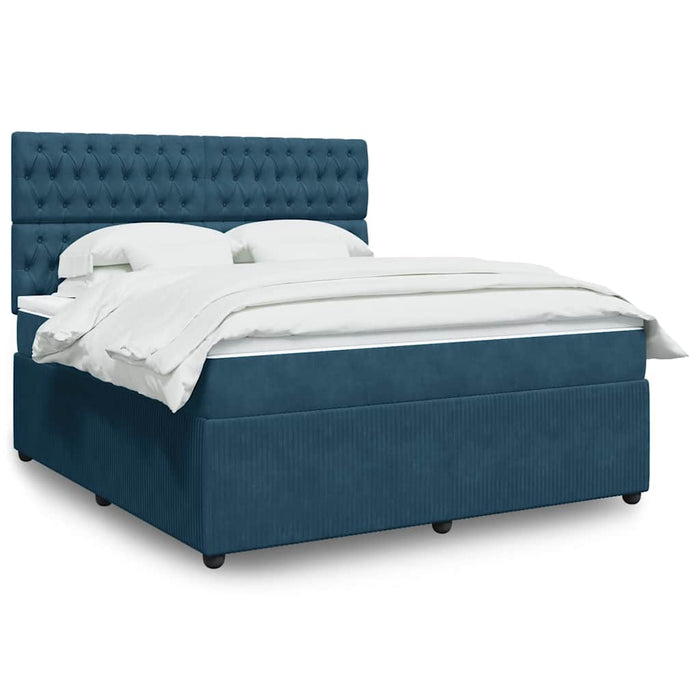 Pat box spring cu saltea, albastru, 180x200 cm, catifea WALTI
