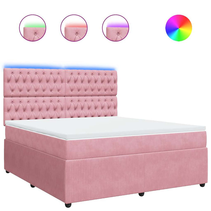 Pat box spring cu saltea, roz, 180x200 cm, catifea - WALTI WALTI