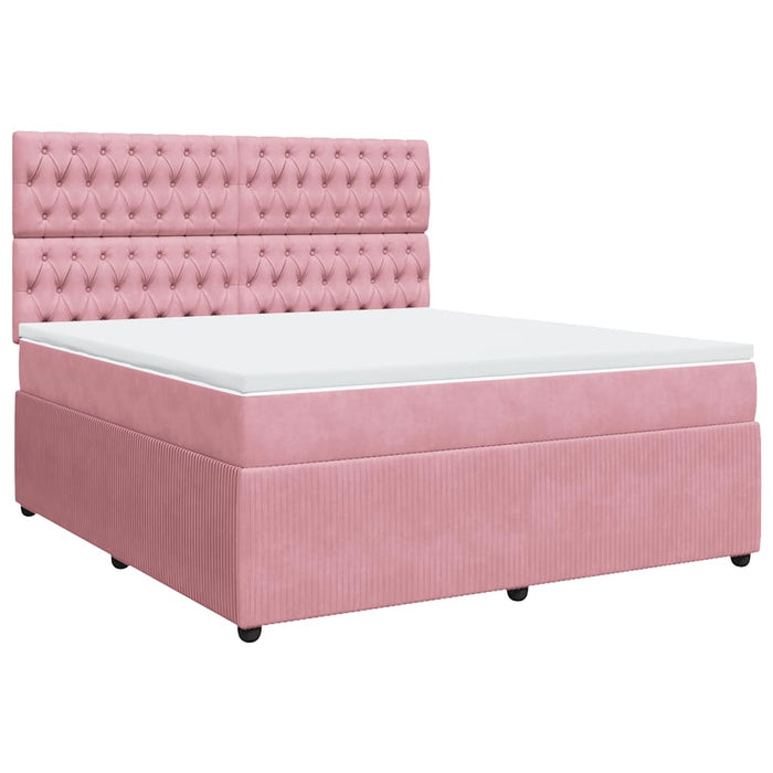 Pat box spring cu saltea, roz, 180x200 cm, catifea - WALTI WALTI