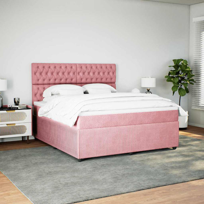Pat box spring cu saltea, roz, 180x200 cm, catifea - WALTI WALTI