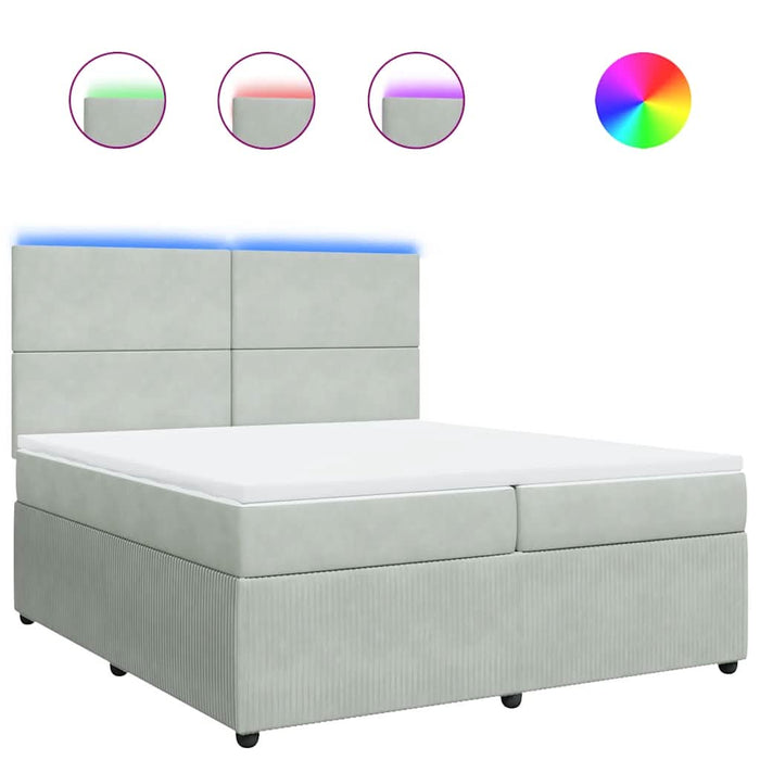 Pat box spring cu saltea, gri deschis, 200x200 cm, catifea - WALTI WALTI