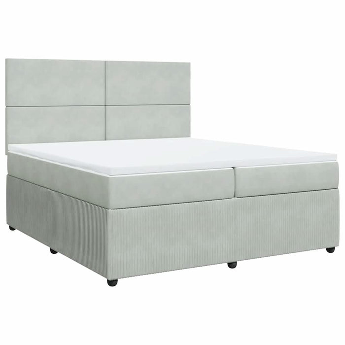 Pat box spring cu saltea, gri deschis, 200x200 cm, catifea - WALTI WALTI