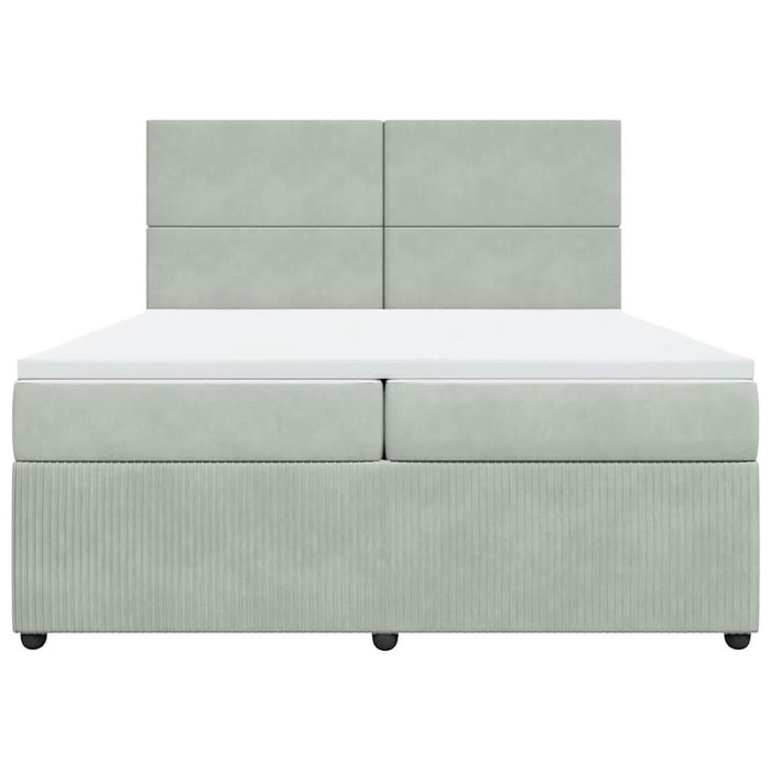 Pat box spring cu saltea, gri deschis, 200x200 cm, catifea - WALTI WALTI