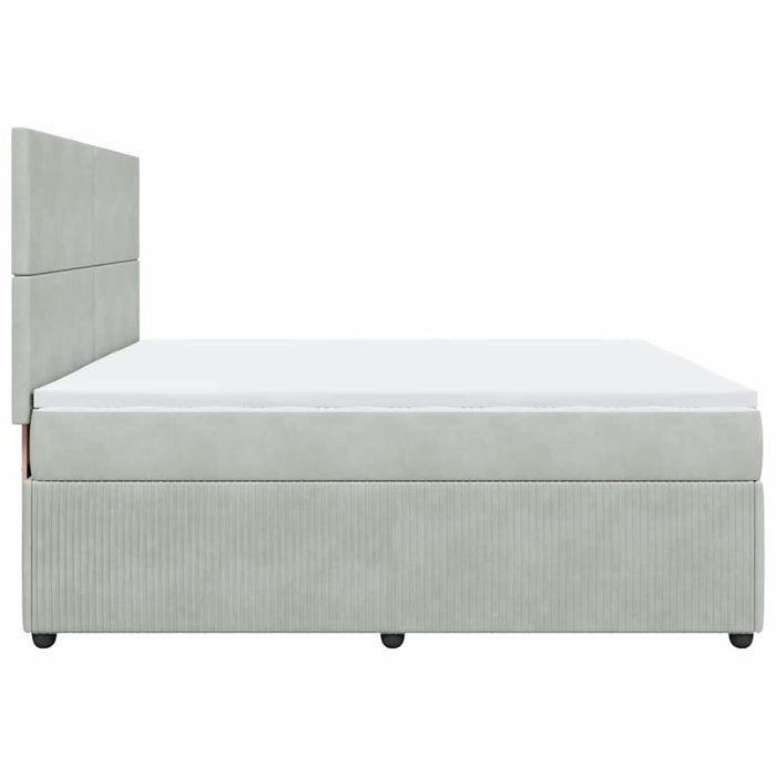 Pat box spring cu saltea, gri deschis, 200x200 cm, catifea - WALTI WALTI