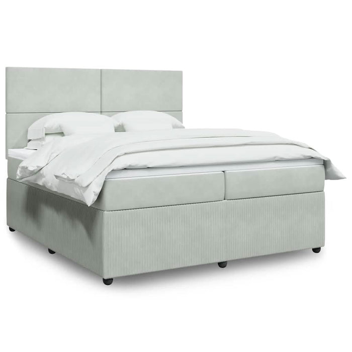 Pat box spring cu saltea, gri deschis, 200x200 cm, catifea - WALTI WALTI