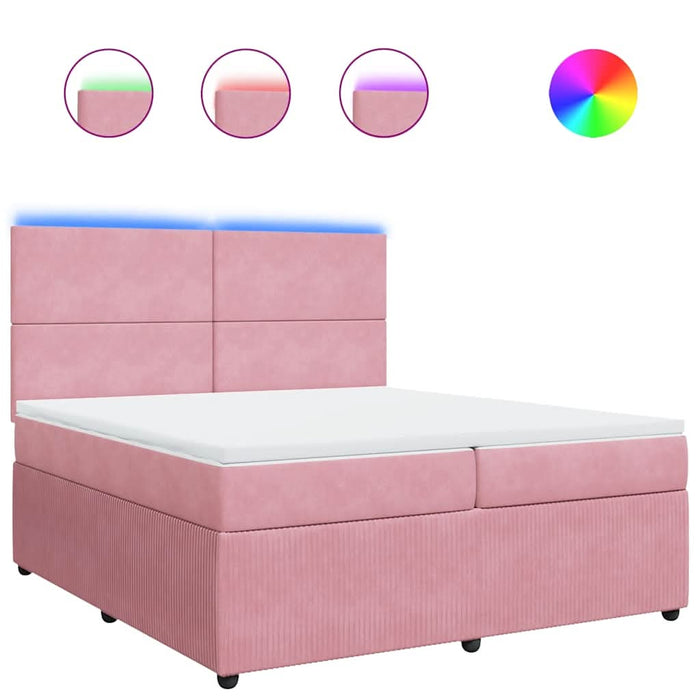 Pat box spring cu saltea, roz, 200x200 cm, catifea - WALTI WALTI