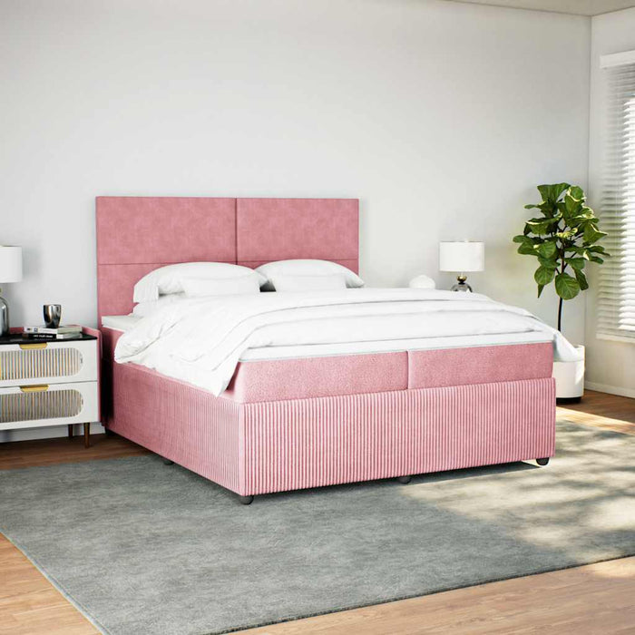 Pat box spring cu saltea, roz, 200x200 cm, catifea - WALTI WALTI