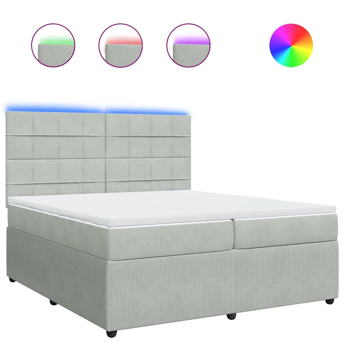 Pat box spring cu saltea, gri deschis, 200x200 cm, catifea - WALTI WALTI