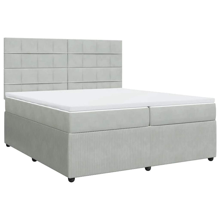 Pat box spring cu saltea, gri deschis, 200x200 cm, catifea - WALTI WALTI
