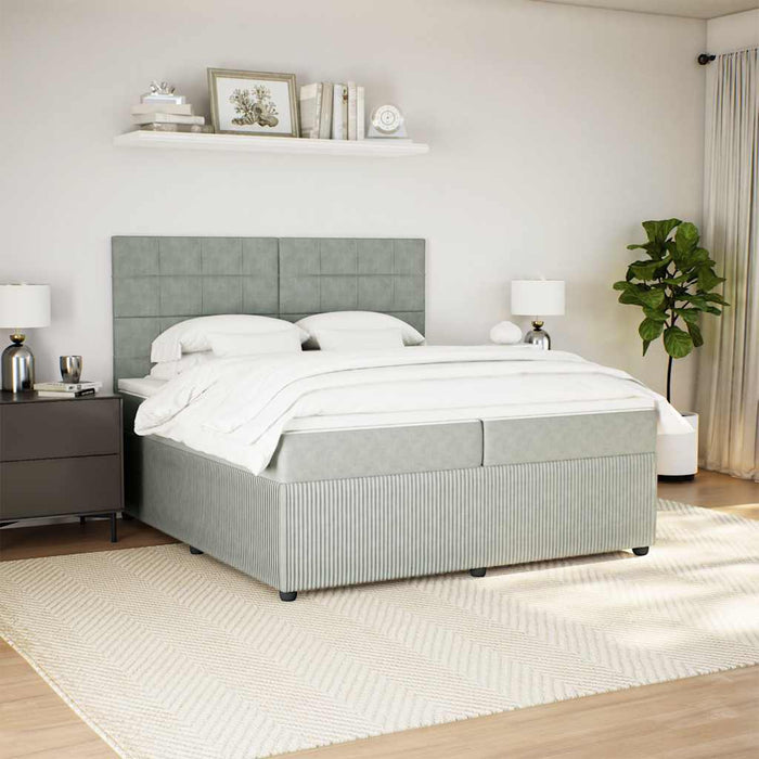 Pat box spring cu saltea, gri deschis, 200x200 cm, catifea - WALTI WALTI