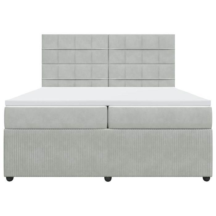 Pat box spring cu saltea, gri deschis, 200x200 cm, catifea - WALTI WALTI