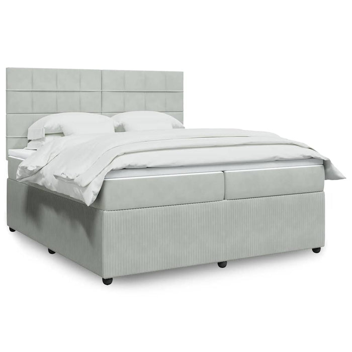 Pat box spring cu saltea, gri deschis, 200x200 cm, catifea - WALTI WALTI