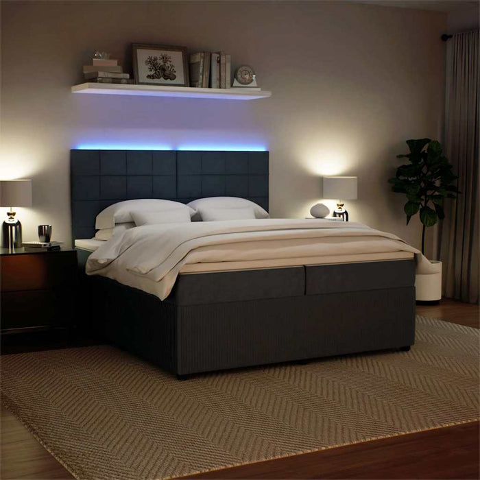 Pat box spring cu saltea, gri închis, 200x200 cm, catifea - WALTI WALTI