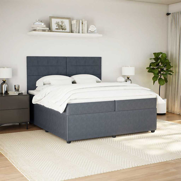 Pat box spring cu saltea, gri închis, 200x200 cm, catifea - WALTI WALTI