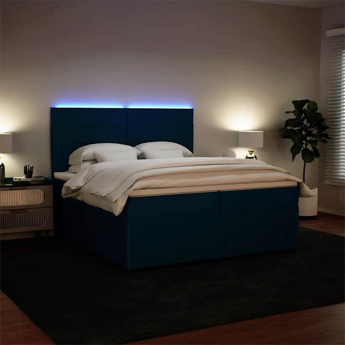 Pat box spring cu saltea, albastru, 200x200 cm, catifea - WALTI WALTI