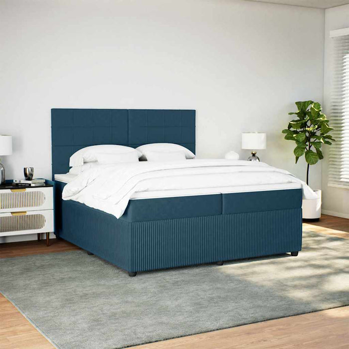 Pat box spring cu saltea, albastru, 200x200 cm, catifea - WALTI WALTI
