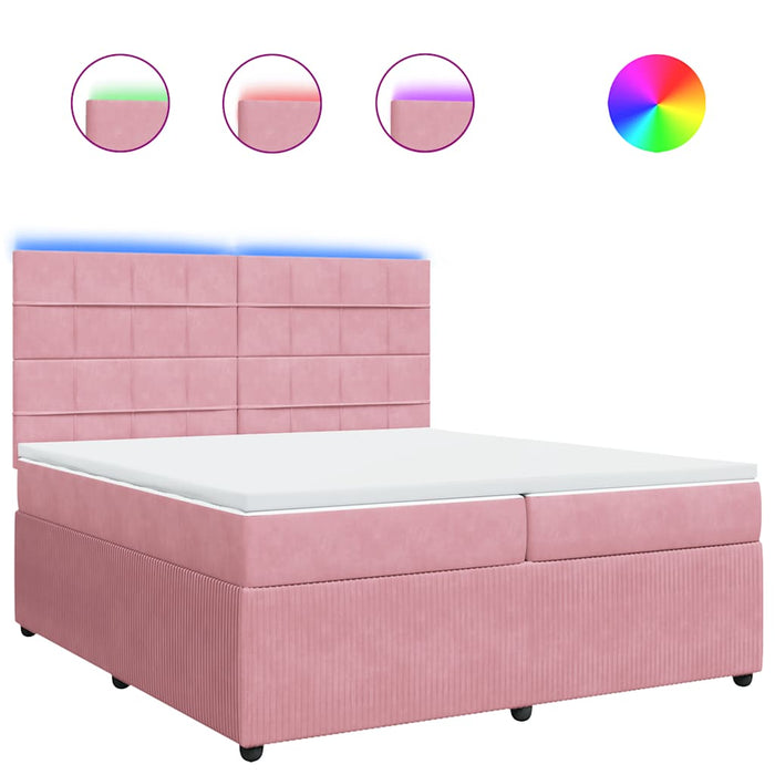 Pat box spring cu saltea, roz, 200x200 cm, catifea - WALTI WALTI