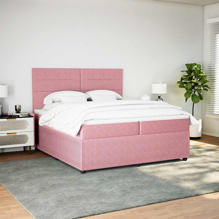 Pat box spring cu saltea, roz, 200x200 cm, catifea - WALTI WALTI
