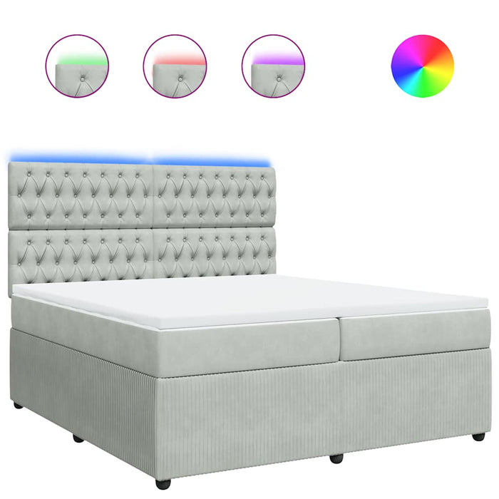 Pat box spring cu saltea, gri deschis, 200x200 cm, catifea - WALTI WALTI