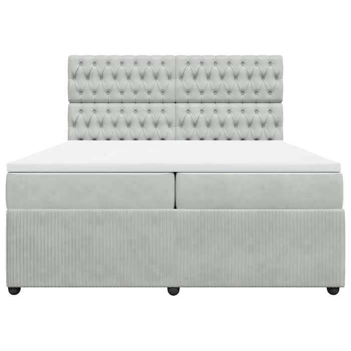 Pat box spring cu saltea, gri deschis, 200x200 cm, catifea - WALTI WALTI