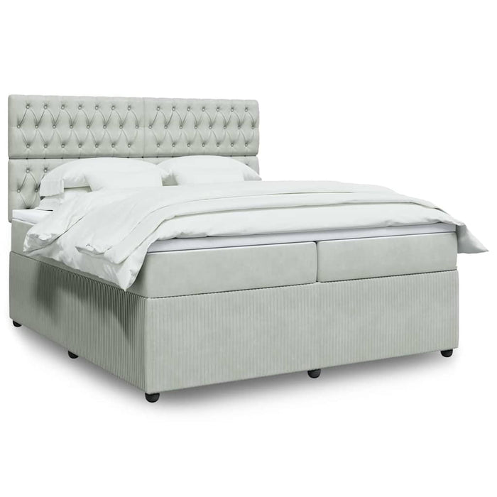 Pat box spring cu saltea, gri deschis, 200x200 cm, catifea - WALTI WALTI