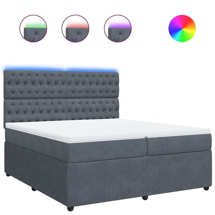 Pat box spring cu saltea, gri închis, 200x200 cm, catifea - WALTI WALTI