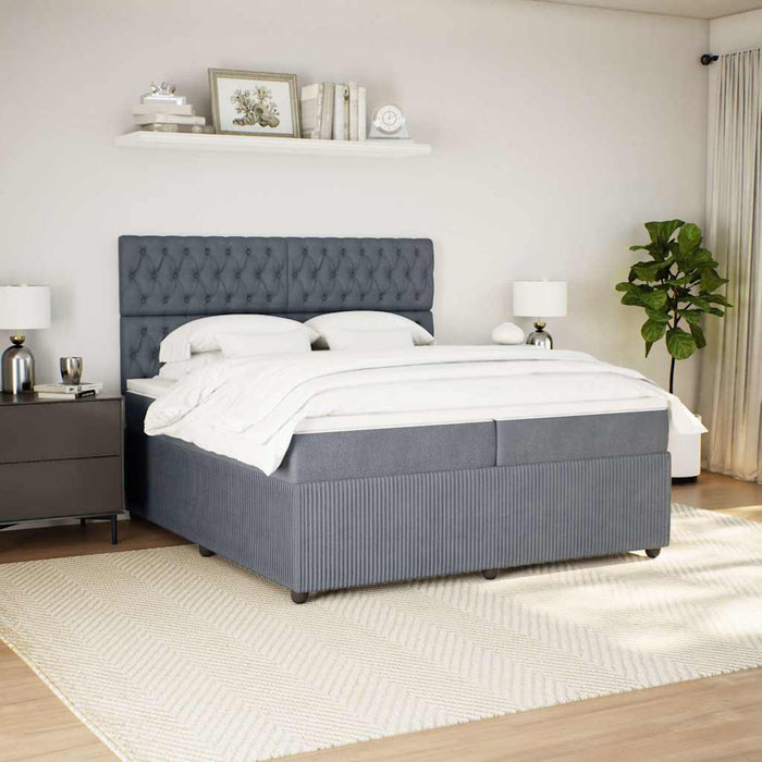 Pat box spring cu saltea, gri închis, 200x200 cm, catifea - WALTI WALTI