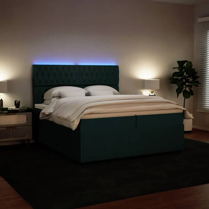 Pat box spring cu saltea, verde închis, 200x200 cm, catifea - WALTI WALTI