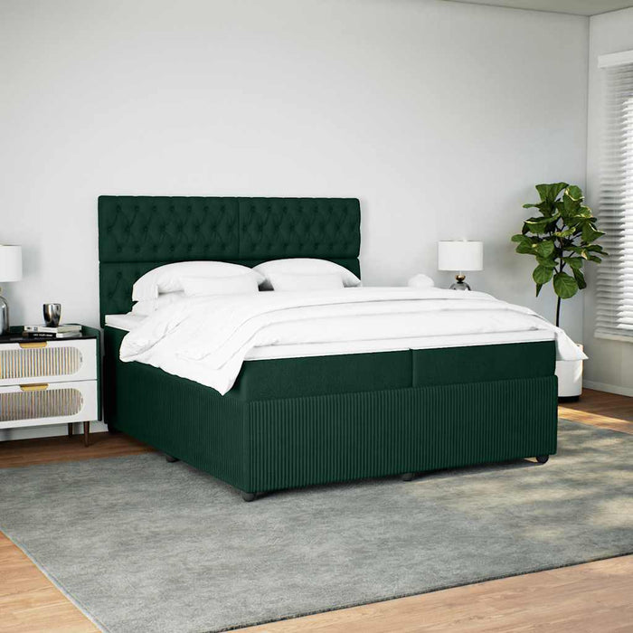 Pat box spring cu saltea, verde închis, 200x200 cm, catifea - WALTI WALTI
