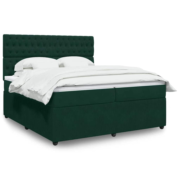 Pat box spring cu saltea, verde închis, 200x200 cm, catifea - WALTI WALTI