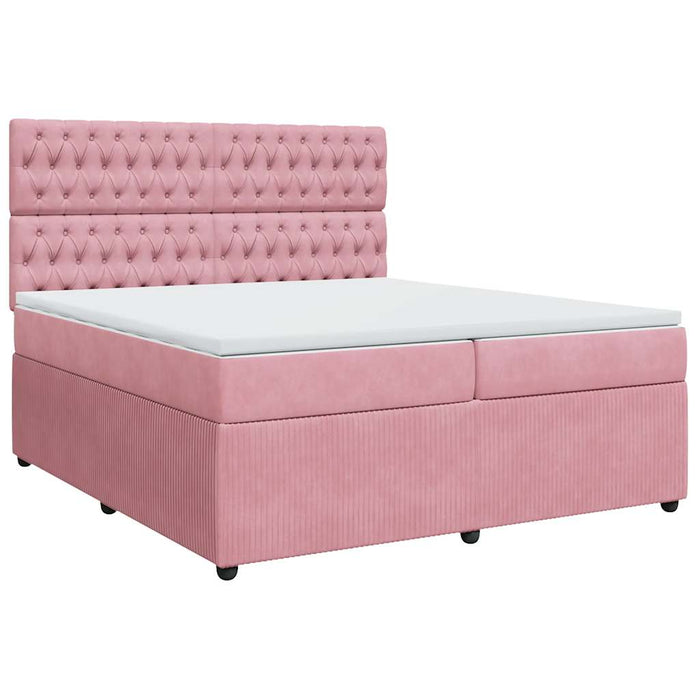 Pat box spring cu saltea, roz, 200x200 cm, catifea - WALTI WALTI