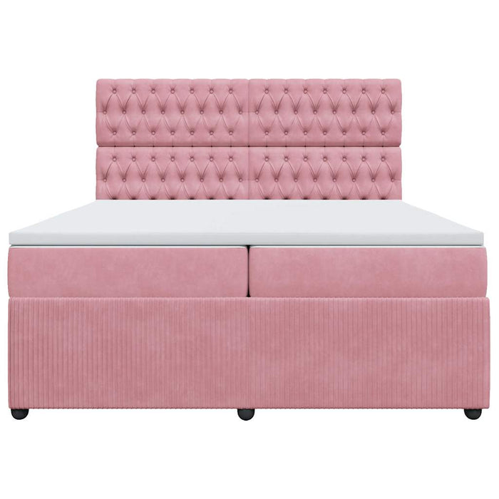 Pat box spring cu saltea, roz, 200x200 cm, catifea - WALTI WALTI