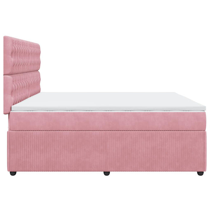 Pat box spring cu saltea, roz, 200x200 cm, catifea - WALTI WALTI