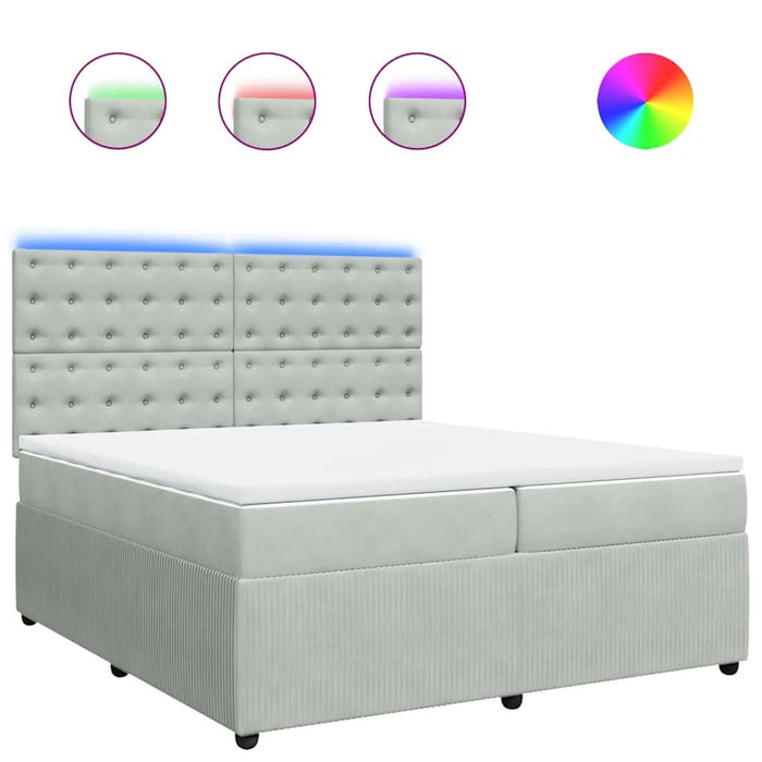Pat box spring cu saltea, gri deschis, 200x200 cm, catifea - WALTI WALTI