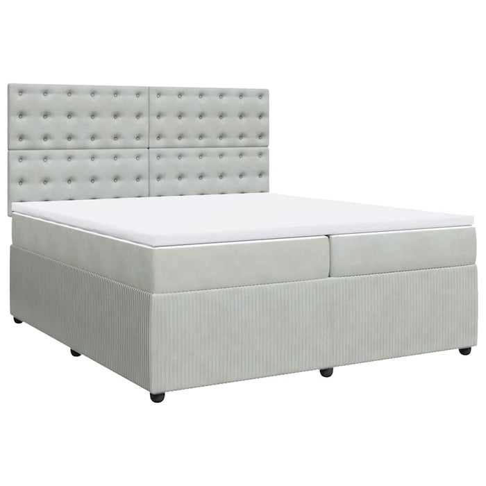 Pat box spring cu saltea, gri deschis, 200x200 cm, catifea - WALTI WALTI