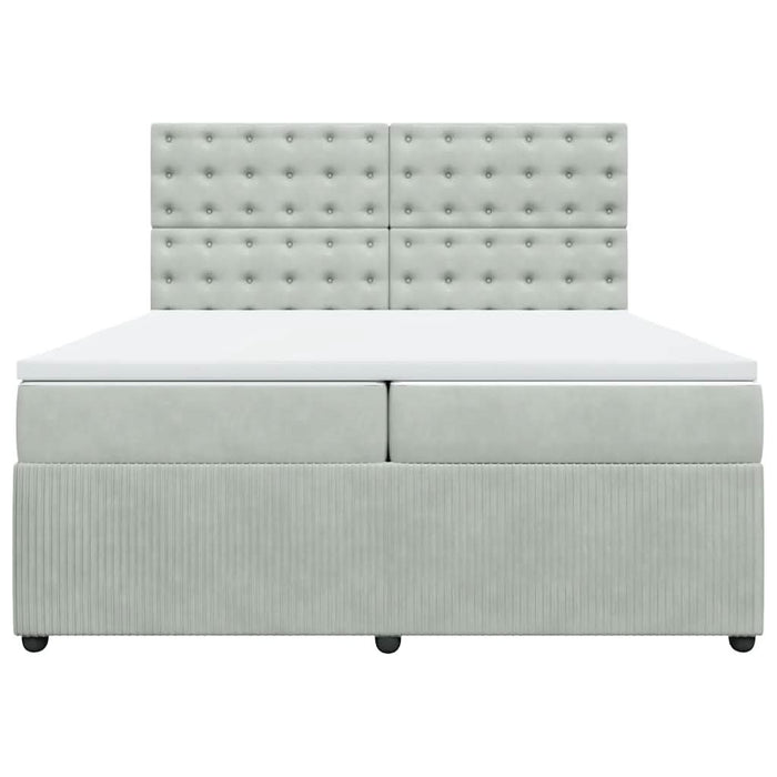 Pat box spring cu saltea, gri deschis, 200x200 cm, catifea - WALTI WALTI