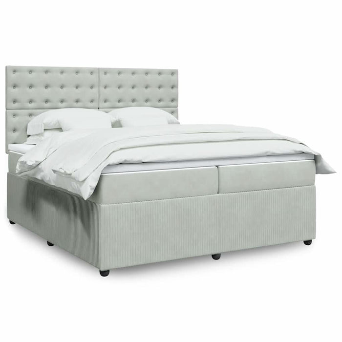 Pat box spring cu saltea, gri deschis, 200x200 cm, catifea - WALTI WALTI