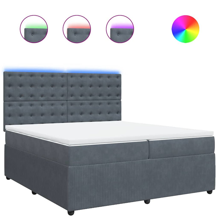 Pat box spring cu saltea, gri închis, 200x200 cm, catifea - WALTI WALTI