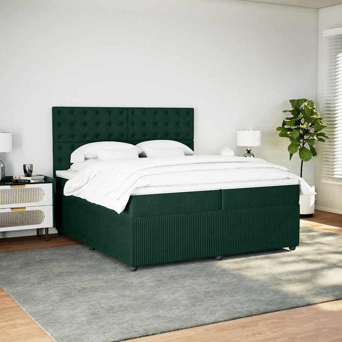 Pat box spring cu saltea, verde închis, 200x200 cm, catifea - WALTI WALTI