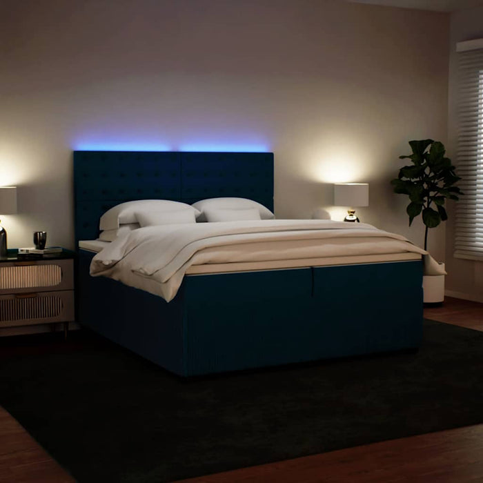 Pat box spring cu saltea, albastru, 200x200 cm, catifea - WALTI WALTI