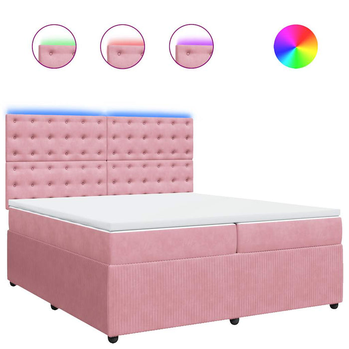 Pat box spring cu saltea, roz, 200x200 cm, catifea - WALTI WALTI