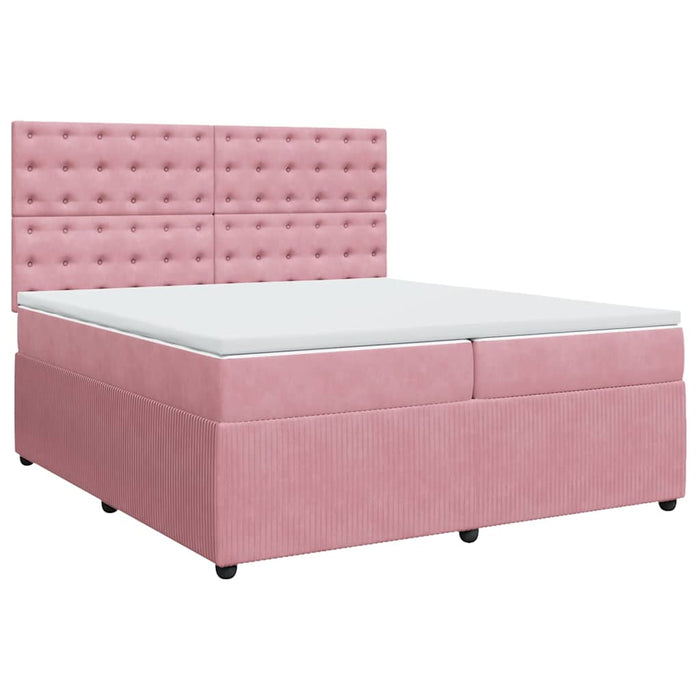 Pat box spring cu saltea, roz, 200x200 cm, catifea - WALTI WALTI