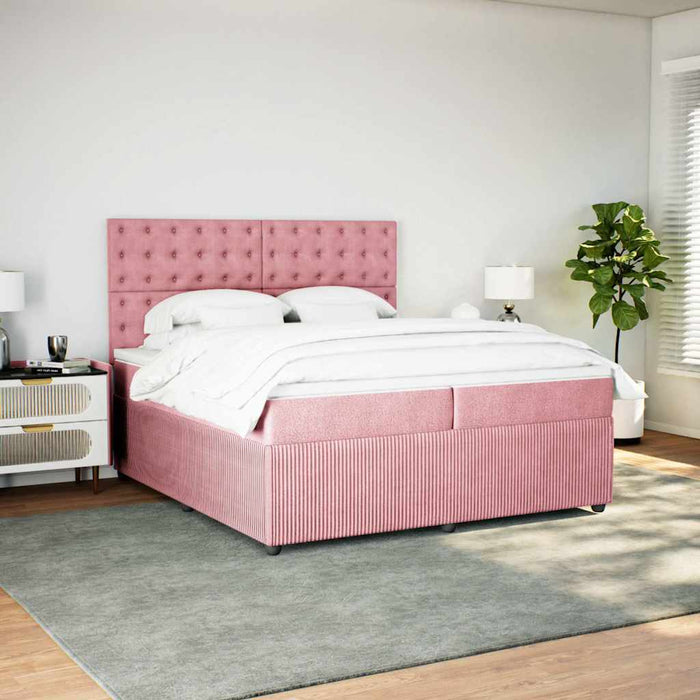 Pat box spring cu saltea, roz, 200x200 cm, catifea - WALTI WALTI