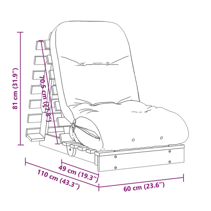 Canapea futon cu saltea, 60x206x11 cm, lemn masiv de pin - WALTI WALTI