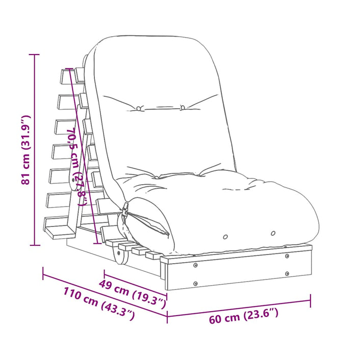 Canapea futon cu saltea, alb, 60x206x11 cm, lemn masiv de pin WALTI