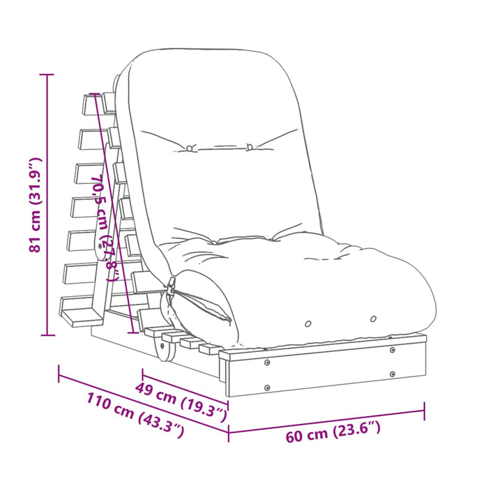 Canapea futon cu saltea, 60x206x11 cm, lemn masiv douglas - WALTI WALTI