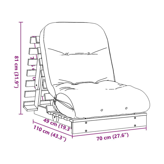 Canapea futon cu saltea, maro, 70x206x11 cm, lemn masiv de pin - WALTI WALTI