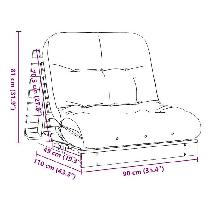 Canapea futon cu saltea, alb, 90x206x11 cm, lemn masiv de pin - WALTI WALTI